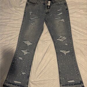Men’s Distressed Straight Leg Jeans in Gray